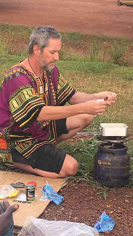 The blue packets in the foreground are how we buy clean water here.