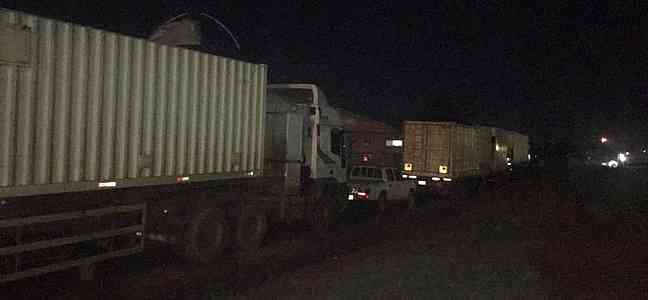 Our trucks. Lined up and ready to sleep for the night
