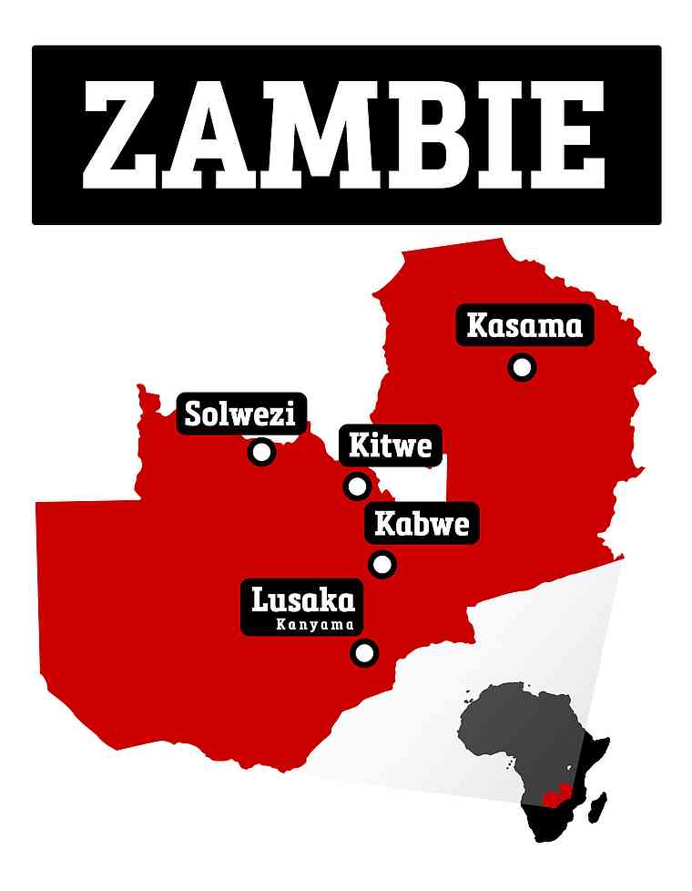 Carte des villes de la Décapole en Zambie Carte des villes de la Décapole en Zambie