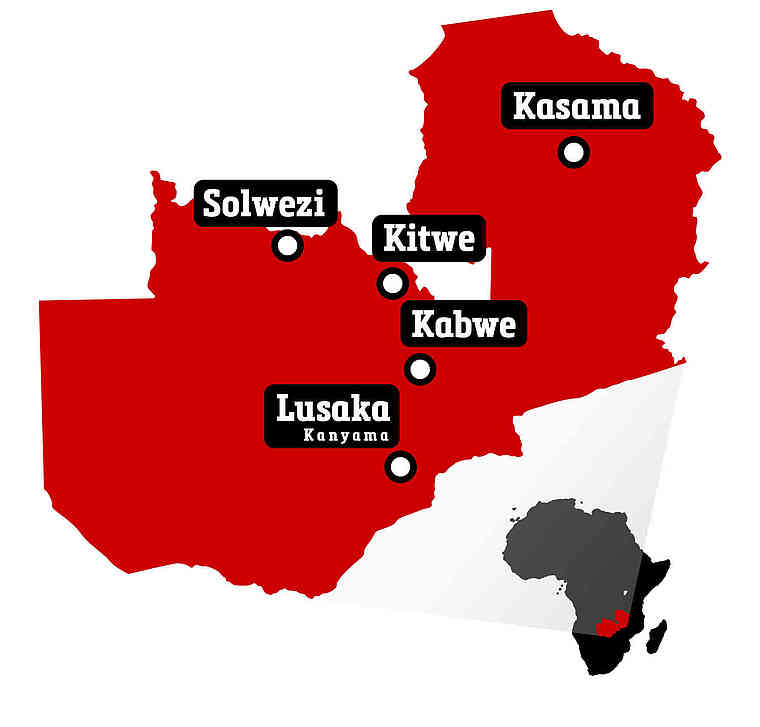 Carte des villes de la Décapole en Zambie