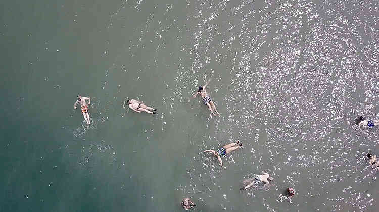 Tour members cool off in the Dead Sea
