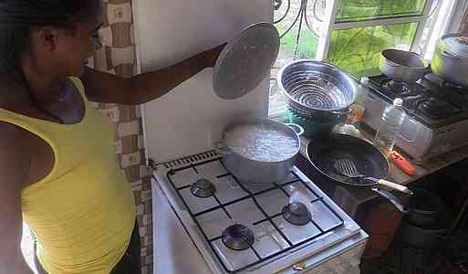 The friendly ladies at the B&B, cooking maize porridge, which is eaten with almost every meal