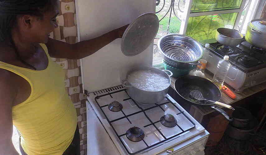The friendly ladies at the B&B, cooking maize porridge, which is eaten with almost every meal