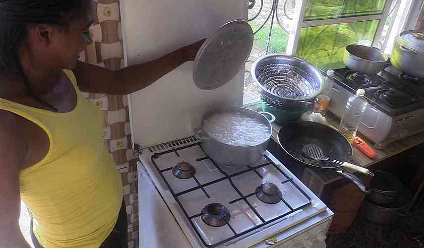 The friendly ladies at the B&B, cooking maize porridge, which is eaten with almost every meal