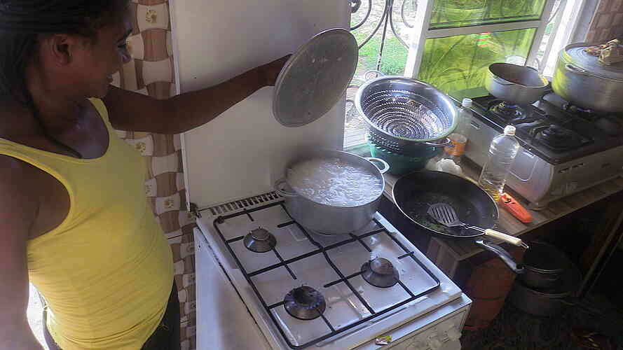 The friendly ladies at the B&B, cooking maize porridge, which is eaten with almost every meal