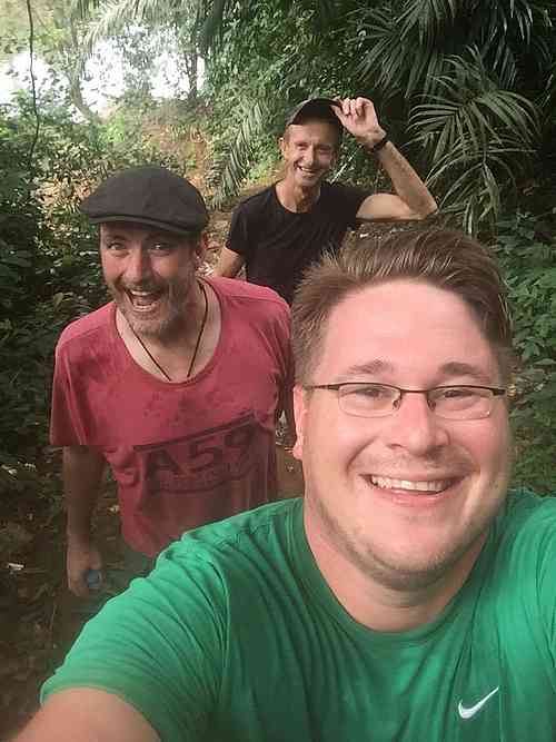 The guys are in good spirits, exploring the countryside while they wait to continue driving to Congo.