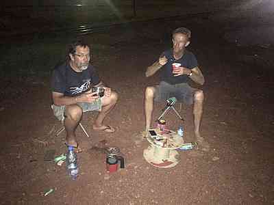 Jako and Garry enjoy some hot noodles.
